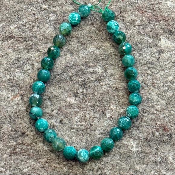 Faceted Green Crackle Agate Beads Strand ~30 Beads Teal Emerald Mixed Tones - Picture 4 of 8